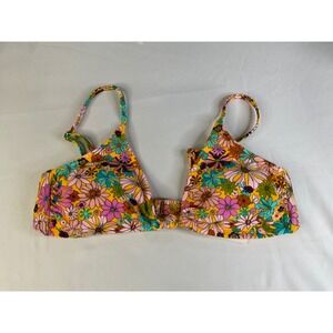 Body Glove Dita Nightfall Floral Bikini Top Yellow Multi Retro Knot Front Med